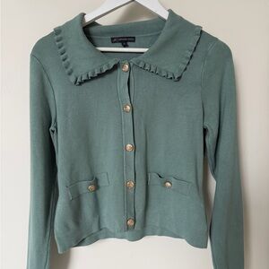 Adrianna Papell Green Sweater with Gold Buttons